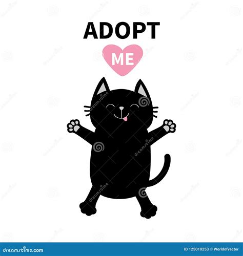 Adopt Me. Black Cat Silhouette. Reds Heart. Pet Adoption. Kawaii Animal
