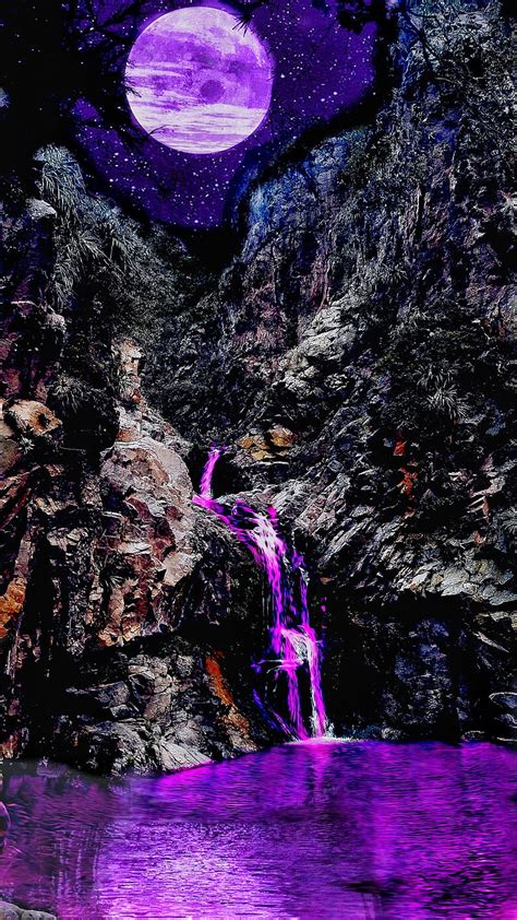 2k Free Download Purple Waterfall Moon Purplemoon Hd Phone