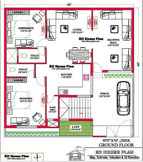 40 40 House Plan Best 2bhk And 3bhk House Plan In 1600 Sqft