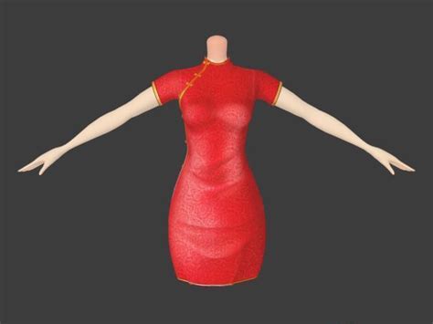 Red Cheongsam 3d Model Colladaobject Files Free Download