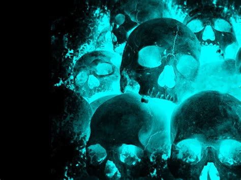 Teal Skull Wallpaper Skull Fire Neon Cyan Black Background Dark