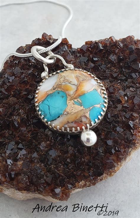 Sterling Silver Turquoise And Coral Pendant Oyster Shell And Etsy