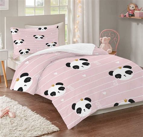 Musolei Children Pink Panda Single Bedding Set Girls3d Animal Quilt