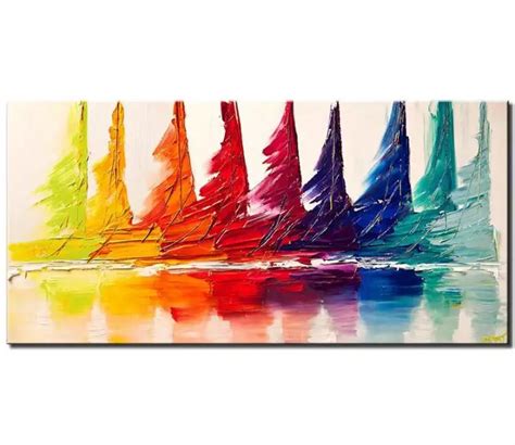 Painting Colorful Sail Boats Seascape Abstract Painting 6258