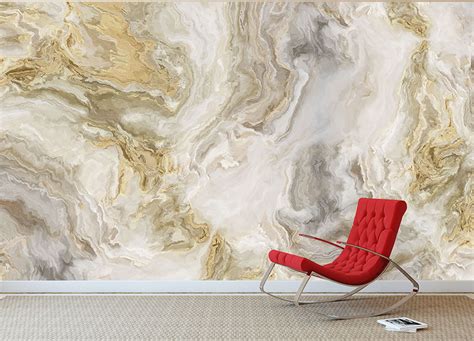Swirled White Grey And Gold Marble Wall Mural Wallpaper Canvas Art Rocks