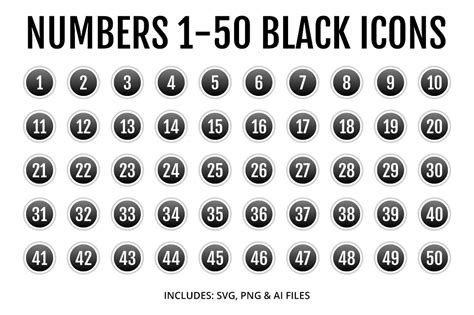 Numbers 1 50 Black Icons Style 2 Graphics Creative Market