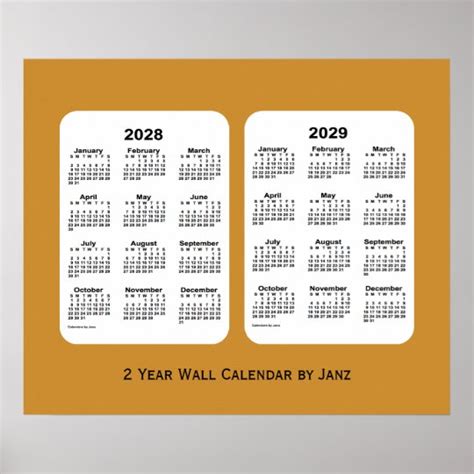 2028 2029 Gold 2 Year Wall Calendar By Janz Poster