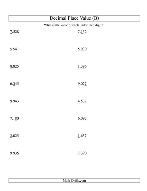 Place Value To Thousandths Worksheets