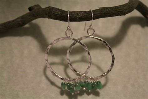Sterling Silver Earrings Hoops Green Stones By Cgaldesigns On Etsy