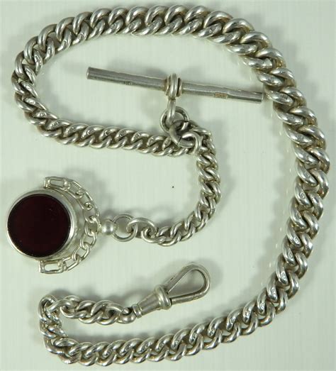 Antique Silver Albert Pocket Watch Guard Chain With Swivel Fob Ian