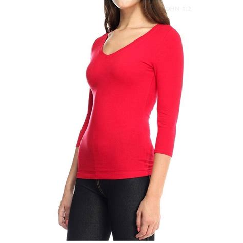 Womens Basic Solid Plain 34 Sleeve V Neck T Shirt Top Casual Cotton S