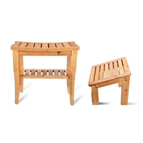 Toilettree Products Deluxe Wooden Bamboo Shower Seat Bench With Underneath Storage Shelf Seat