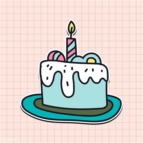 Download Premium Vector Of Hand Drawn Cake With A Candle Sticker Vector