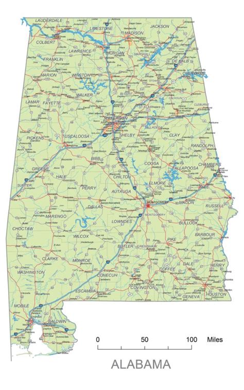 Preview Of Alabama State Cities Alabama Road Vector Map Lossless Scalable Ai Pdf Map For