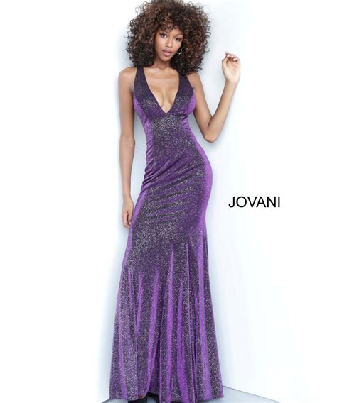 Jovani 1068 Dress Purple Glitter V Neck Prom Dress 1068