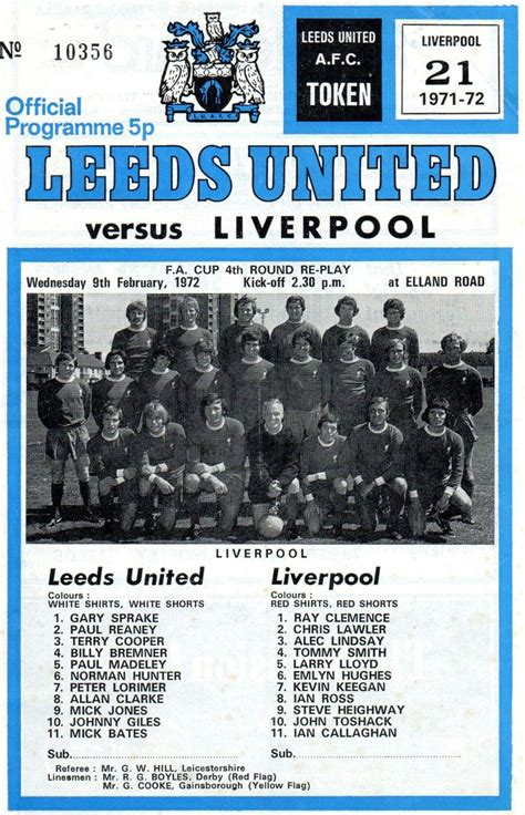 Leeds Utd 2 Liverpool 0 In Feb 1972 At Elland Road The Programme Cover