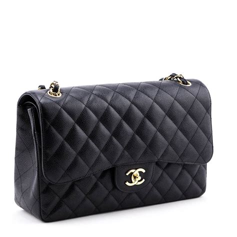 Chanel Black Quilted Caviar Jumbo Large Classic Double Flap Ghw