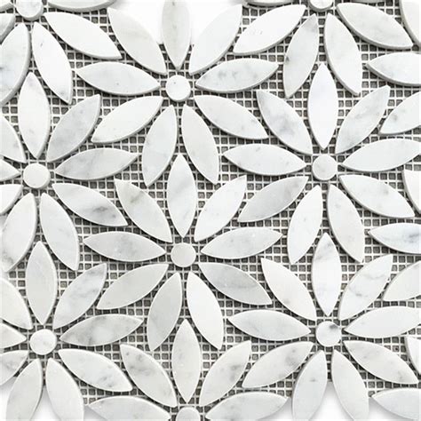 carrara white marble daisy field flower waterjet mosaic tile honed mosaic tiles mosaic