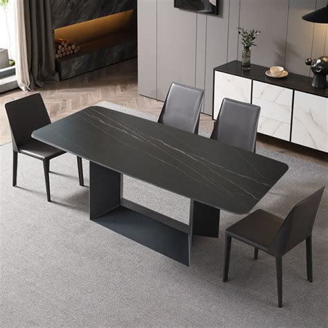 2000mm Modern Rectangle Stone Dining Table In Black Homary Mesas Y