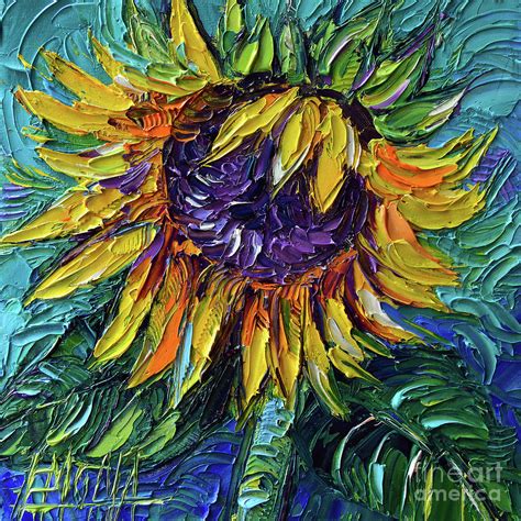 Magic Sunflower Textured Palette Knife Oil Painting Mona Edulesco