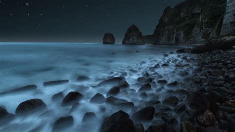 Alone In The Dark Night Itanki Beach Muroran Hokkaido Japan