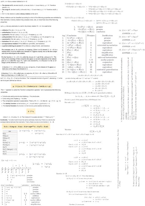 Cheatsheet Summary Discrete Mathematics I Let R E A X B Be A