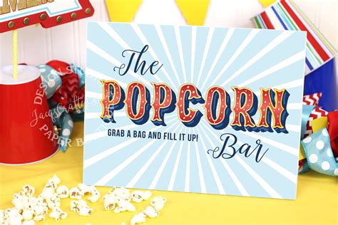 Printable Popcorn Bar Sign 85 By 11 Inches Carnival Circus Etsy