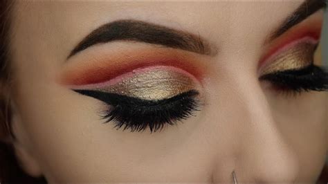 Cut Crease Eyshadow With Multiple Wings Red And Gold Makeup Tutorial