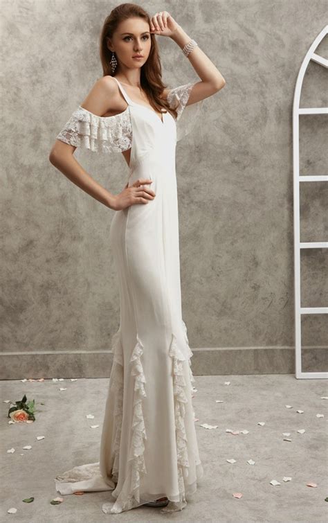 Stunning White Sheath Floor Length Spaghetti Straps Dress White Prom