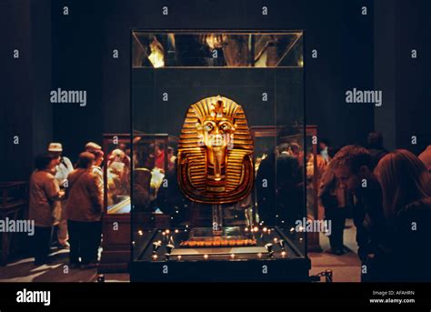 Egypt Cairo People Watching The Golden Funerary Mask Or Death Mask Of