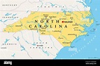 Caroline du Nord, NC, carte politique. Avec la capitale Raleigh et les ...