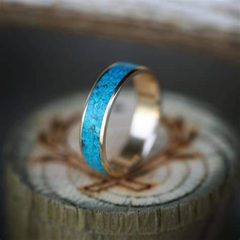 Men S Turquoise Wedding Band On K Yellow Gold By Staghead Designs