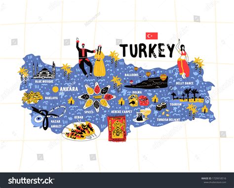 Turkey Map Flat Hand Drawn Vector Stock Vector Royalty Free