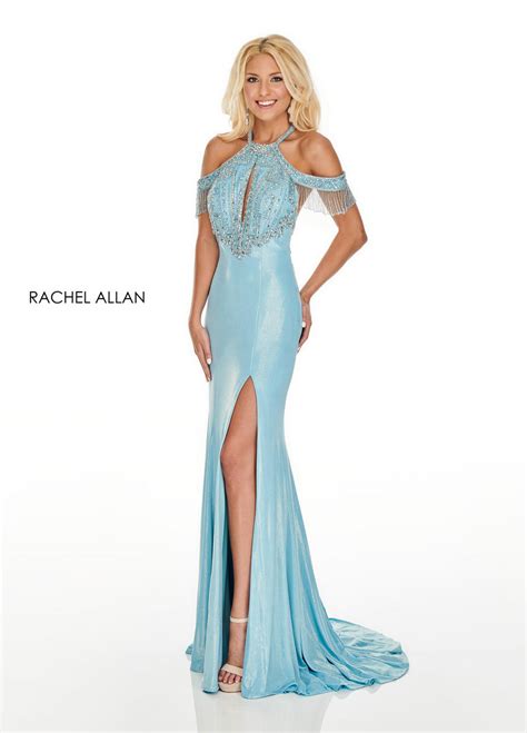 French Novelty Rachel Allan 7091 Shimmer Fringe Sleeve Gown