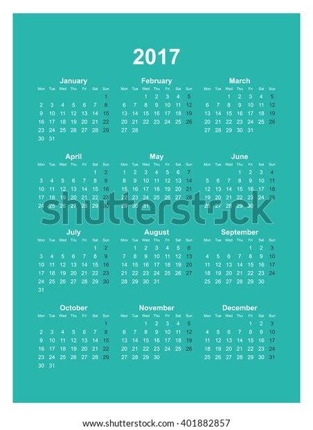 Vector Calendar Template 2017 Year Abstract Stock Vector Royalty Free