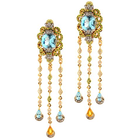 pink topaz emerald blue topaz yellow zircon tassel earrings for sale at 1stdibs