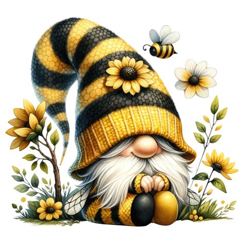 Ai Generated Fantasy Gnome With Sunflowers And Bees 41484552 Png