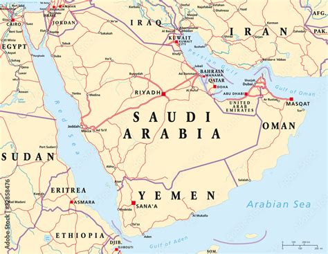 Fototapeta Arabian Peninsula Political Map With Capitals National