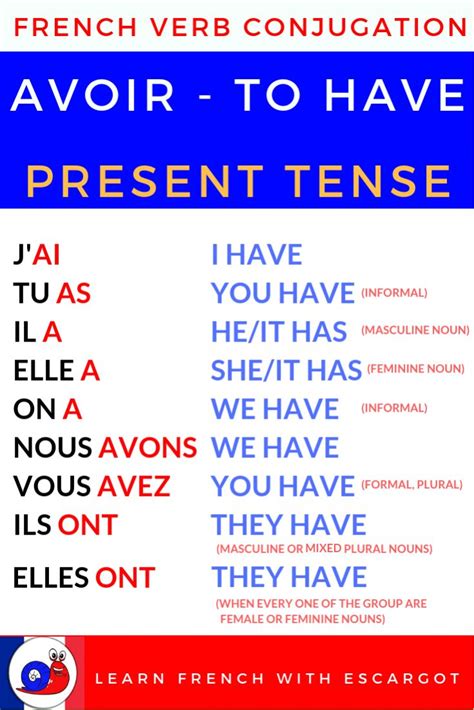 French Verb Conjugation Avoir To Have Present Tense Exercise
