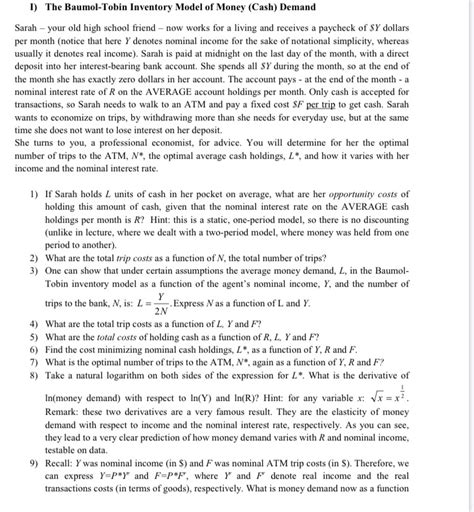 The Baumol Tobin Inventory Model Of Money Cash Demand I The