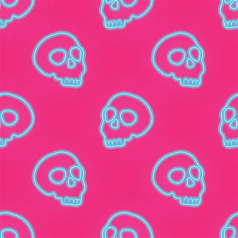 Blue Neon Skull Seamless Vector On Pink Background 10681554 Vector Art
