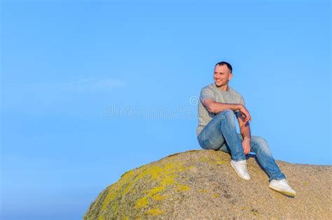 Young Man In A Jump Against A Blue Sky Stock Photo Image Of Leisure