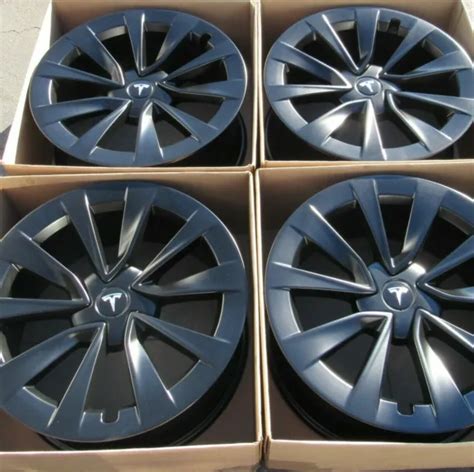 19and Tesla Model 3 Factory Wheels Rims Satin Black Oem Set Of 4 Caps