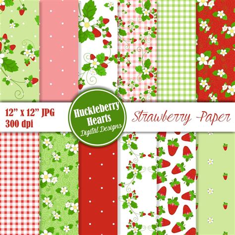 Strawberry Digital Scrapbook Paper Huckleberry Hearts