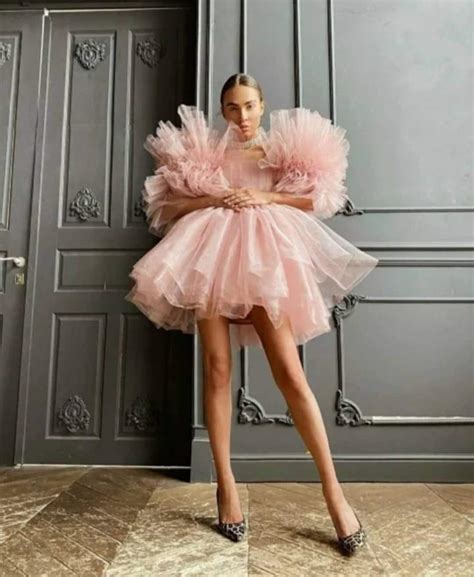 Nude Pink Ruffles For Women Mini Tulle Dress Short Party Etsy