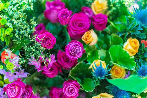 Mixed Multi Colored Roses In Floral Decor Colorful Wedding Flowers