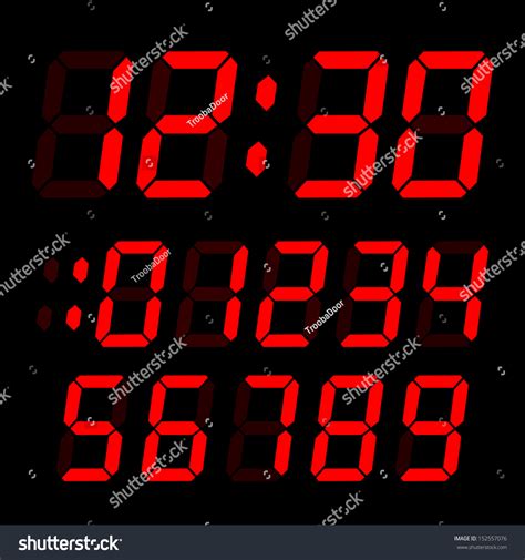 Set Of Electronic Digits Red Numbers On A Black Background Stock