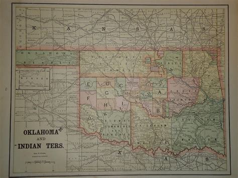 1892 Map ~ Indian Territory Map Old Antique 1892 Vintage Atlas Map 1892
