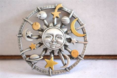Sun Brooch By Jj Jonette Sun Moon And Stars By Treasurerelocators Unique Vintage Etsy Vintage