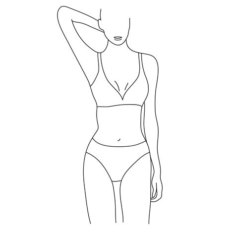 vector ilustración de cuerpo de mujer hermosa figura femenina lineal